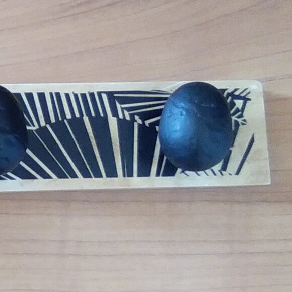 Solid Wood Wall Mounted Hook Rack With Bold Black Graphic Design - Picture 3 of 12